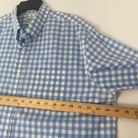 LL Bean Button Up Shirt Mens Size L Tall Blue Striped Short Sleeve 100% Cotton - Picture 10 of 16